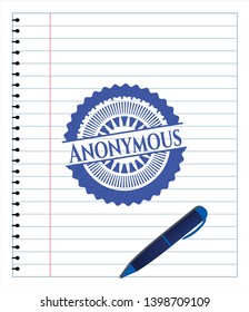 Anonymous blue ink pen emblem. Vector Illustration. Detailed.
