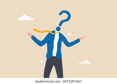 Anonymous businessman person, candidate or mention employee, who is this man, uncertainty, important person or unknown concept, anonymous businessman with question mark head unknown person.