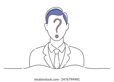 Anonymous businessman person, candidate or mention employee, who is this man, uncertainty, important person or unknown concept, Doodle line art illustration