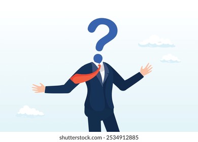 Anonymous businessman person, candidate or mention employee, who is this man, uncertainty, important person or unknown concept, anonymous businessman with question mark head unknown person