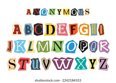 Anonymous color criminal letters cut from newspapers and magazines. Vector illustration.