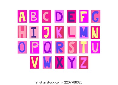 Anonymous colorful letters for decorative design. Vintage scrapbook vector set.