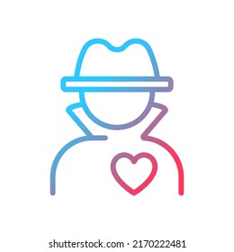 Anonymous donation gradient linear vector icon. Voluntary contribution. Charitable giving. Transfer cash anonymously. Thin line color symbol. Modern style pictogram. Vector isolated outline drawing