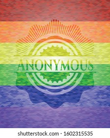 Anonymous emblem on mosaic background with the colors of the LGBT flag