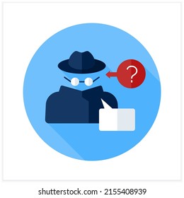 Anonymous flat icon. Unknown person. Man unidentification by name, biometric data. Unknown authorship or origin. Censorship concept. Isolated vector illustration
