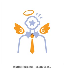 Anonymous guardian angel wearing suit. Pictogram. Iconic illustration for banner, ppt, poster, and art work.