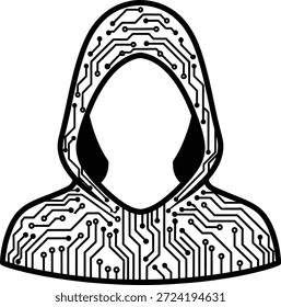 Icono de hacker anónimo, figura de sudadera con capucha de seguridad cibernética, Vector de amenaza de privacidad digital