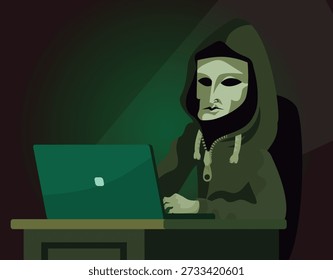 anonymous hacker with mask and hoodie using laptop computer