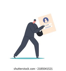 Anonymous Hacker Or Robber Holding Huge Stolen Password And Username Information, Cyber Criminal Steal Private Personal Data, Credentials, Documents. Cartoon People Vector Illustration