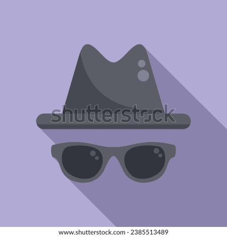 Anonymous hat and glasses icon flat vector. Hidden identity. Agent mask