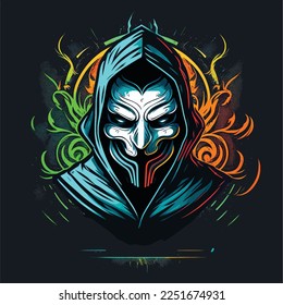 anonymous with hoodie, esports mascot design, gaming logo template, illustration