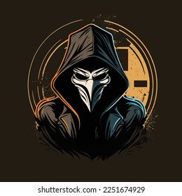 anonymous with hoodie illustration, esports mascot design, gaming logo template