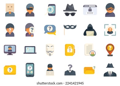 Anonymous icons set flat vector. Human hidden. Identity information isolated