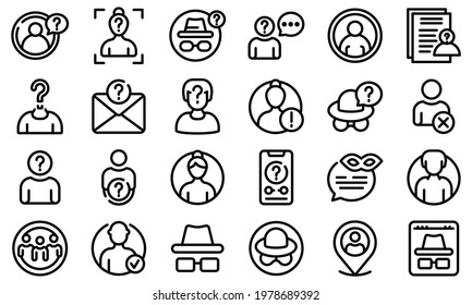 Anonymous icons set. Outline set of anonymous vector icons for web design isolated on white background