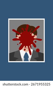 Anonymous male portrait vector illustration covered in blood splashes