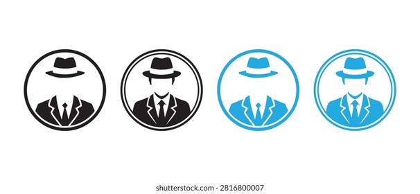 Anonymous man icon set. Detective profile sign and secret user avatars.