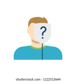 Anonymous, Man with Mask, Question Mark Flat Vector Icon. Isolated on White Background. Trendy Flat Style.