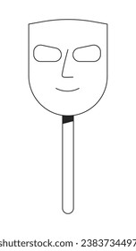 Anonymous mask on stick gloats flat monochrome isolated vector object. Masquerade. Editable black and white line art drawing. Simple outline spot illustration for web graphic design