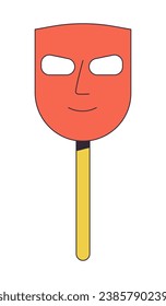 Anonymous mask on stick gloats flat line color isolated vector object. Masquerade. Editable clip art image on white background. Simple outline cartoon spot illustration for web design