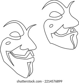 Anonymous mask symbol anarchic digital world mind. Attribute subculture, the idea of anonymity and freedom on the Internet. Continuous line drawing, vector illustration.