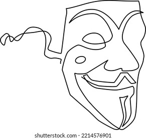 Anonymous mask symbol anarchic digital world mind. Attribute subculture, the idea of anonymity and freedom on the Internet. Continuous line drawing, vector illustration.