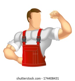 Anonymous muscular man in work clothes. Vector illustration.