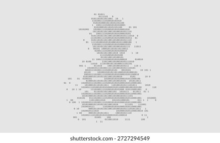 Silueta hacker misteriosa anónima compuesta de código binario digital sobre fondo claro. Profesional visual que representa amenazas de ciberdelitos, violaciones de la privacidad de los datos y conciencia de la seguridad en línea.