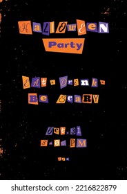 Anonymous note style Halloween party invitation. Letters cut from a magazine.