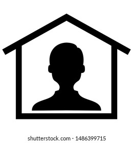 anonymous person at house, black silhouette on white background, vector icon