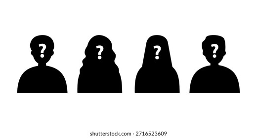 Anonymous person icon set. Unknown man and woman avatar silhouette. Flat people character vector design isolated illustration.