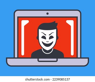 persona anónima en internet. el hacker entra en una computadora. ilustración vectorial plana.