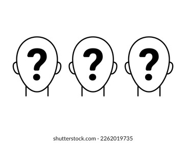 Anonymous set, head with sign question, line icon. Who person concept, search suitable candidate, invisible man. Vector illustration