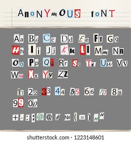 anonymous text vector, set of alphabet based on vintage newspaper cutouts