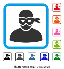 Anonymous Thief icon. Flat grey pictogram symbol in a blue rounded rectangular frame. Black, gray, green, blue, red, orange color versions of Anonymous Thief vector.