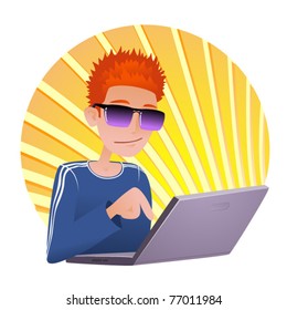 Anonymous user or hacker with notebook. Vector illustration.