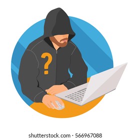 Anonymous User On Laptop Icon, Flat Design Web Anonymity Sign, Vector Illustration