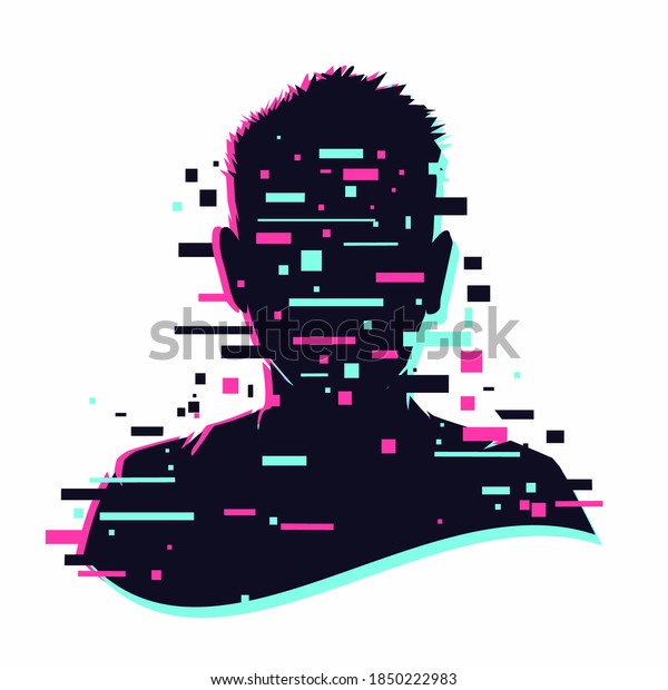 Anonymous vector icon. Incognito sign. Privacy\
concept. Human head with glitch face. Personal data security\
illustration. Gamer profile\
avatar.