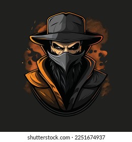 anonymous wearing hat, esports mascot design, gaming logo template, illustration