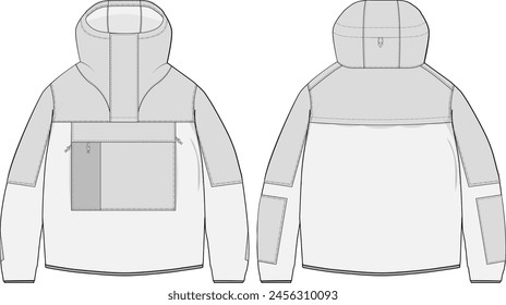 Anorak jacket design vector flat sketch fashion illustration template front and back