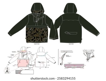 Anorak Jacket Hoodie Camo Pattern With Description