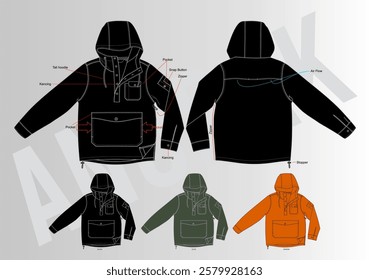 ANORAK JACKET TEMPLATE WITH DESCRIPTION AND COMBO COLOUR