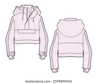 Anorak vector design mockup template technical flat drawing.