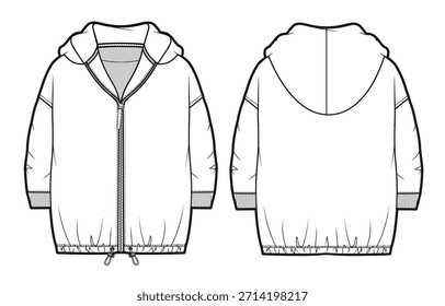 Anorak vector design mockup template technical flat drawing.