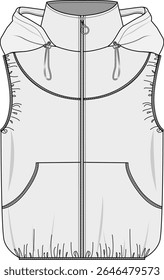 Anorak vector flat drawing. Sleeve less vest illustration. Modern clothing vector design.