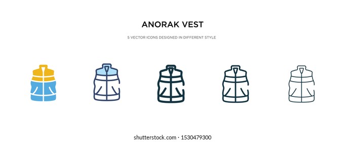 anorak vest icon in different style vector illustration. two colored and black anorak vest vector icons designed in filled, outline, line and stroke style can be used for web, mobile, ui