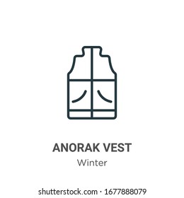 Anorak vest outline vector icon. Thin line black anorak vest icon, flat vector simple element illustration from editable winter concept isolated stroke on white background