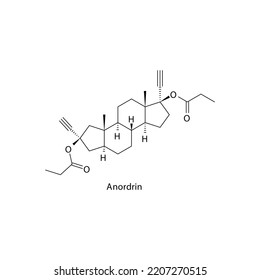 Molécula anordina de estructura esquelética plana, modulador del receptor de estrogen utilizado en anticonceptivos de emergencia Ilustración vectorial sobre fondo blanco.