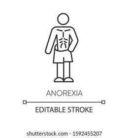 Anorexia linear icon. Eating disorder. Underweight body mass. Unhealthy weight loss. Mental health. Thin line illustration. Contour symbol. Vector isolated outline drawing. Editable stroke