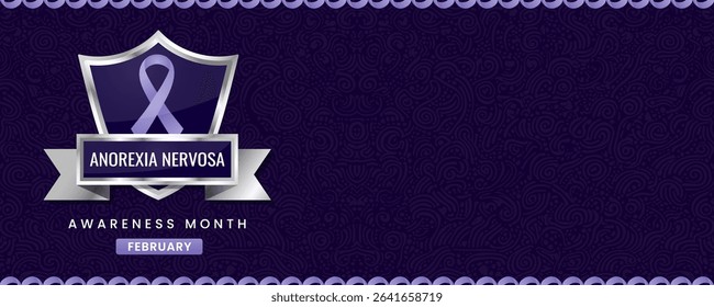 Anorexia nervosa Awareness Month banner with light Purple ribbon, shield design.