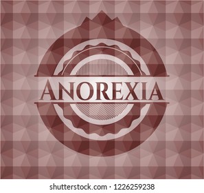Anorexia red emblem with geometric pattern background. Seamless.